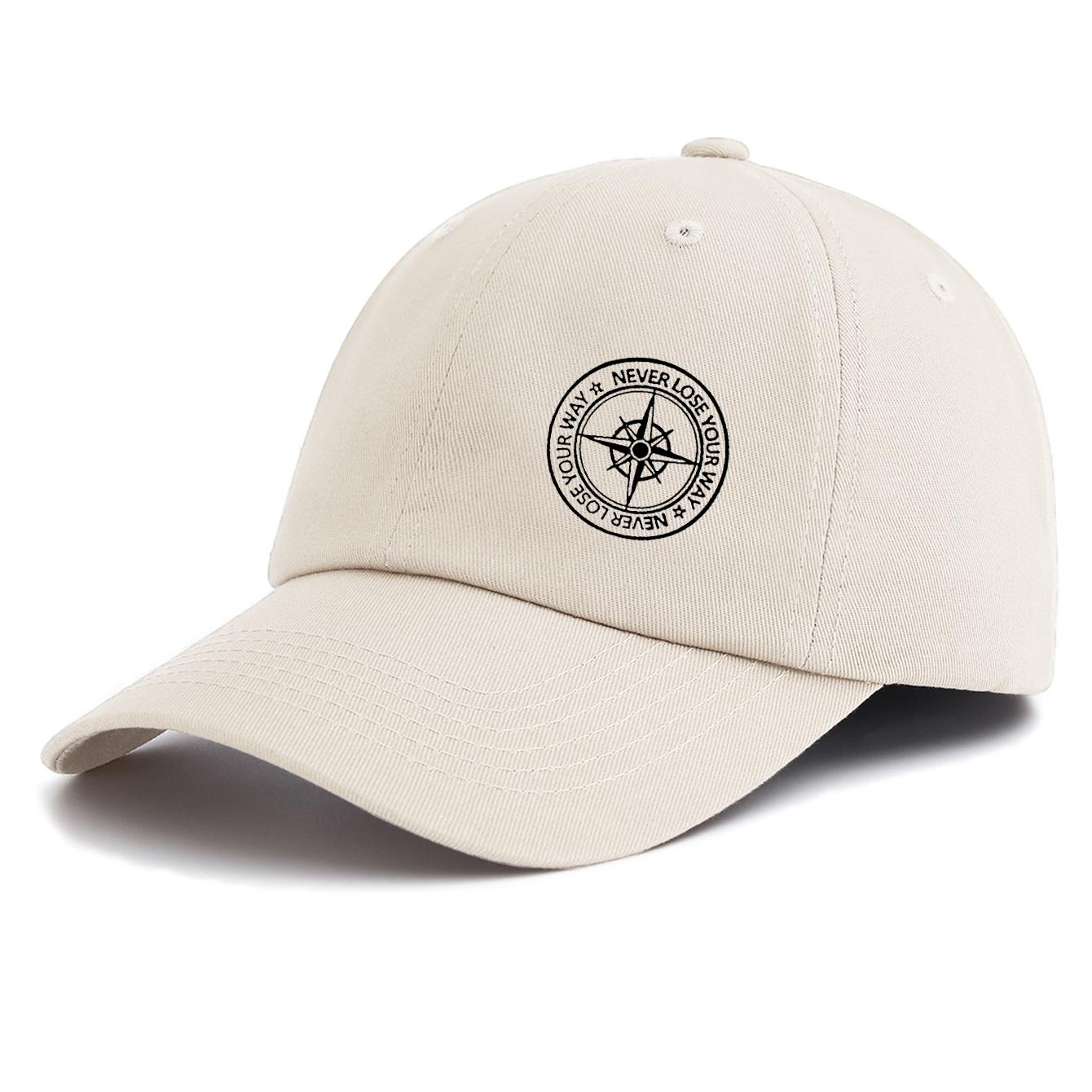 

1pc Compass Print Baseball Cap for Adults, Minimalist Retro Style Casual Soft Adjustable Dad Hat, Perfect As Gift бежевий