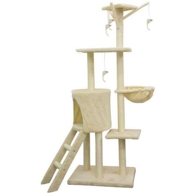 JIPSY Arbre à chat beige 79 x 34 x 138 cm - 3 plateformes, 1 perchoir, 1 niche, 1 escalier, poteaux à griffer