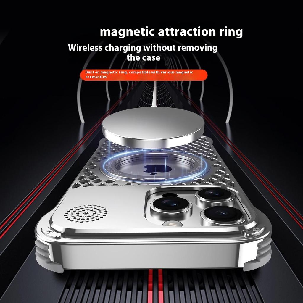 R-JUST RJ64 For iPhone 16 Pro Magnetic Case Aluminum Alloy Perfume Cooling Phone Cover with Rotating Kickstand