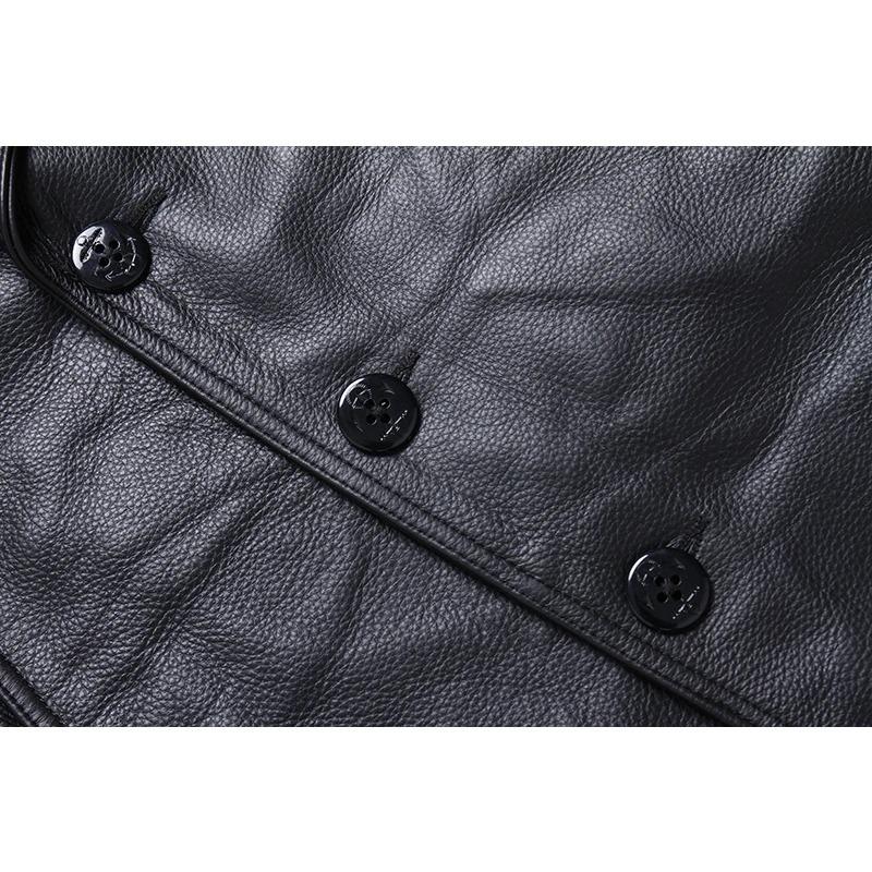 Chinesische Größe Echte Kuhhornschnallen Echte Rindslederjacke Herren Echtledermantel Klassische schwarze Jacke Lässige Lederbekleidung Herbst