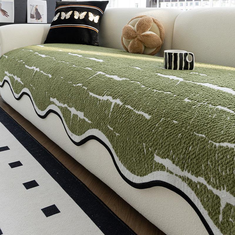 Light Luxury High-Grade Leather Sofa Cushion  New Anti-Cat Scratch Cover Cloth Towel Half-Edge Velvet Autumn And Winter Special-Shaped Sofa Seat
