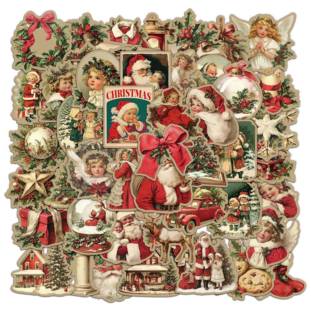 50 Retro Christmas Stickers for Guitar, Notebook & Suitcase - DIY Waterproof Santa Claus Stickers