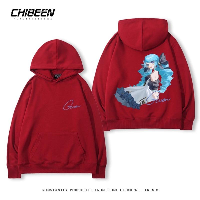 League of Legends LOL Lingluo Puppe Gwen Print Herren Kapuzensweatshirt Herbst und Winter Outdoor Plus Samt Locker Erwachsene Oberteile
