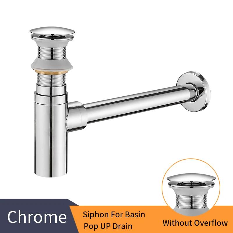 Luxus Flaschensiphon Messing Rund Siphon Silber Gebürstete Bronze Schwarz P-Siphon Badezimmer Waschtisch Rohr Abfluss Mit Pop-Up Ablauf 6920
