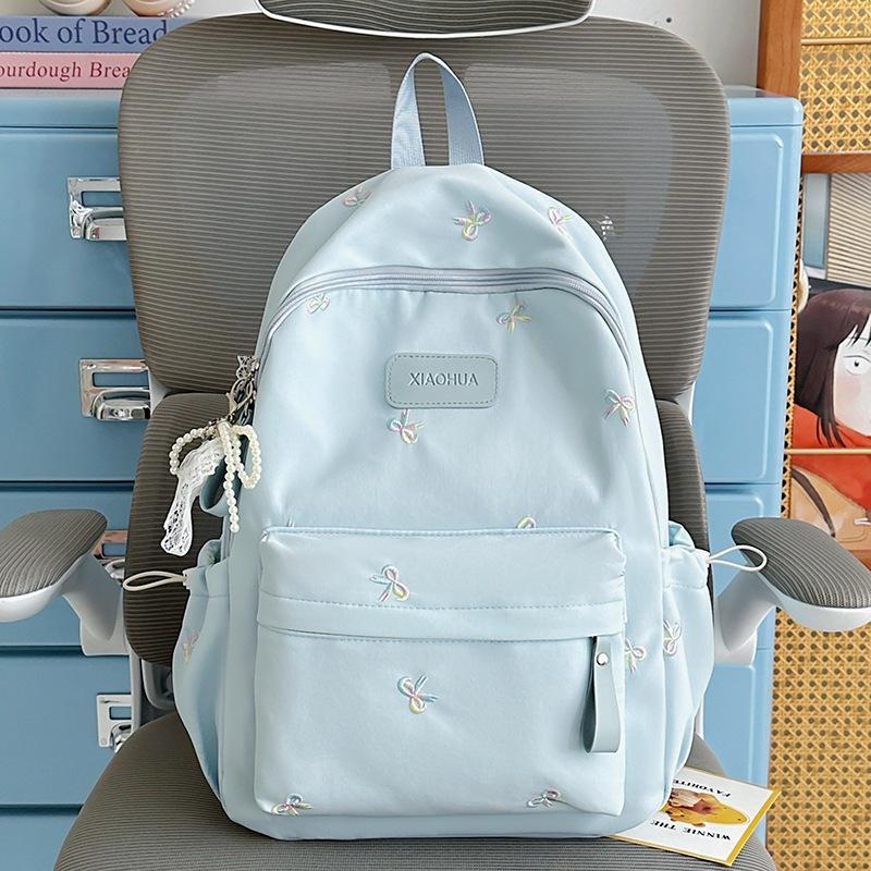 Schoolbag student schoolbag bow embroidery small fresh junior high school girls high value large capacity backpack high school backpack