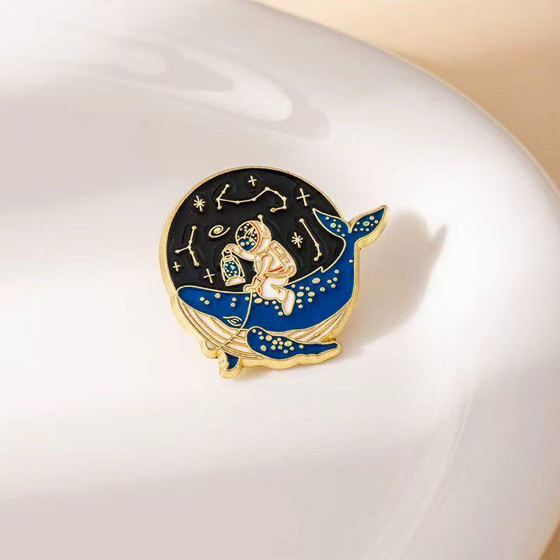 Creative Cartoon Astronaut Whale Planet Badge - Versatile & Fashionable