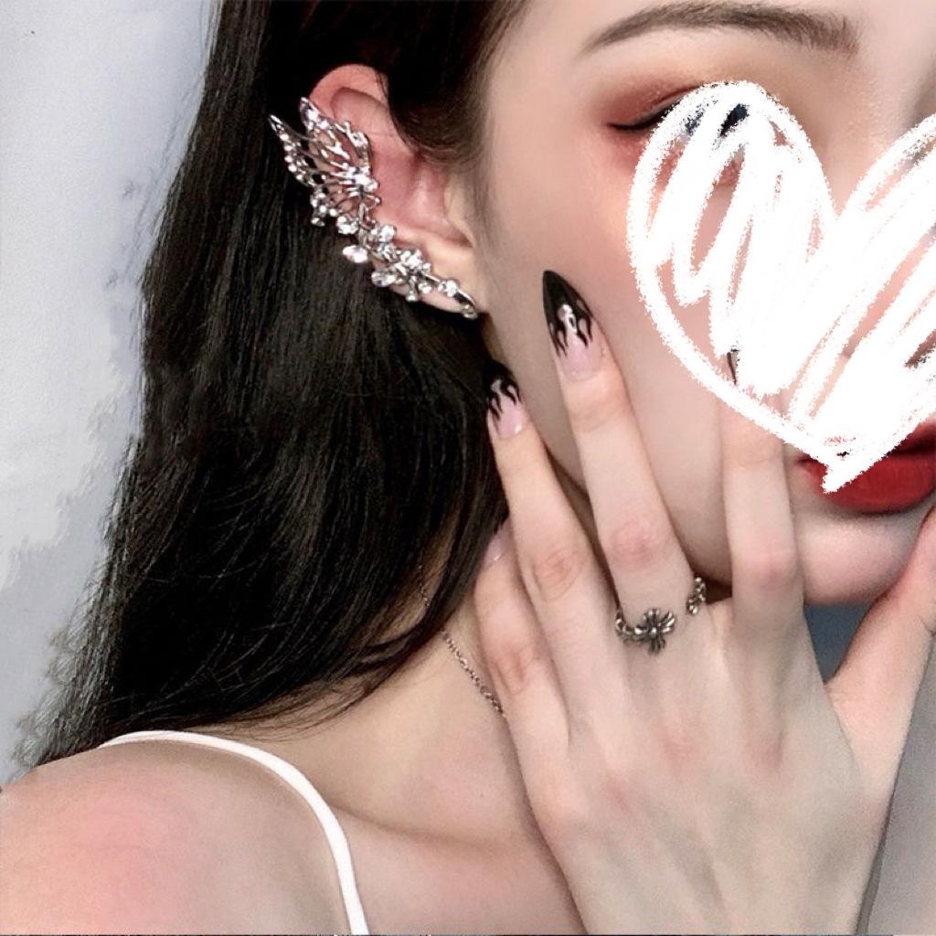 Super Fairy Rhinestone Butterfly Integrated Elf Ear Bone Clip Red Earrings Temperament Personality Exaggerated Ear Hanging Earrings