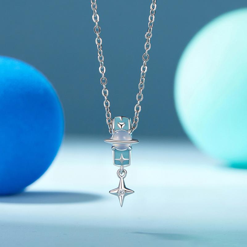 WOSTU 925 Sterling Silver Blue Planet Charms Pendant Star Stopper Beads Fit Original Bracelet Neckalce Girl Birthday DIY Gift