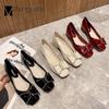 Scarpe da Sposa Rosse Classiche alla Moda Donna Scarpe a Punta in Pelle Laccata Tacco Medio 3cm Mary Janes Scarpe Basse da Ufficio Donna con Fiocco