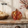 Farmhouse Fall Room Accessories Thanksgiving Wooden Pumpkin Decor, Vintage Striped Hollow Carved Ornament Indoor Fireplace Desktop Decor for