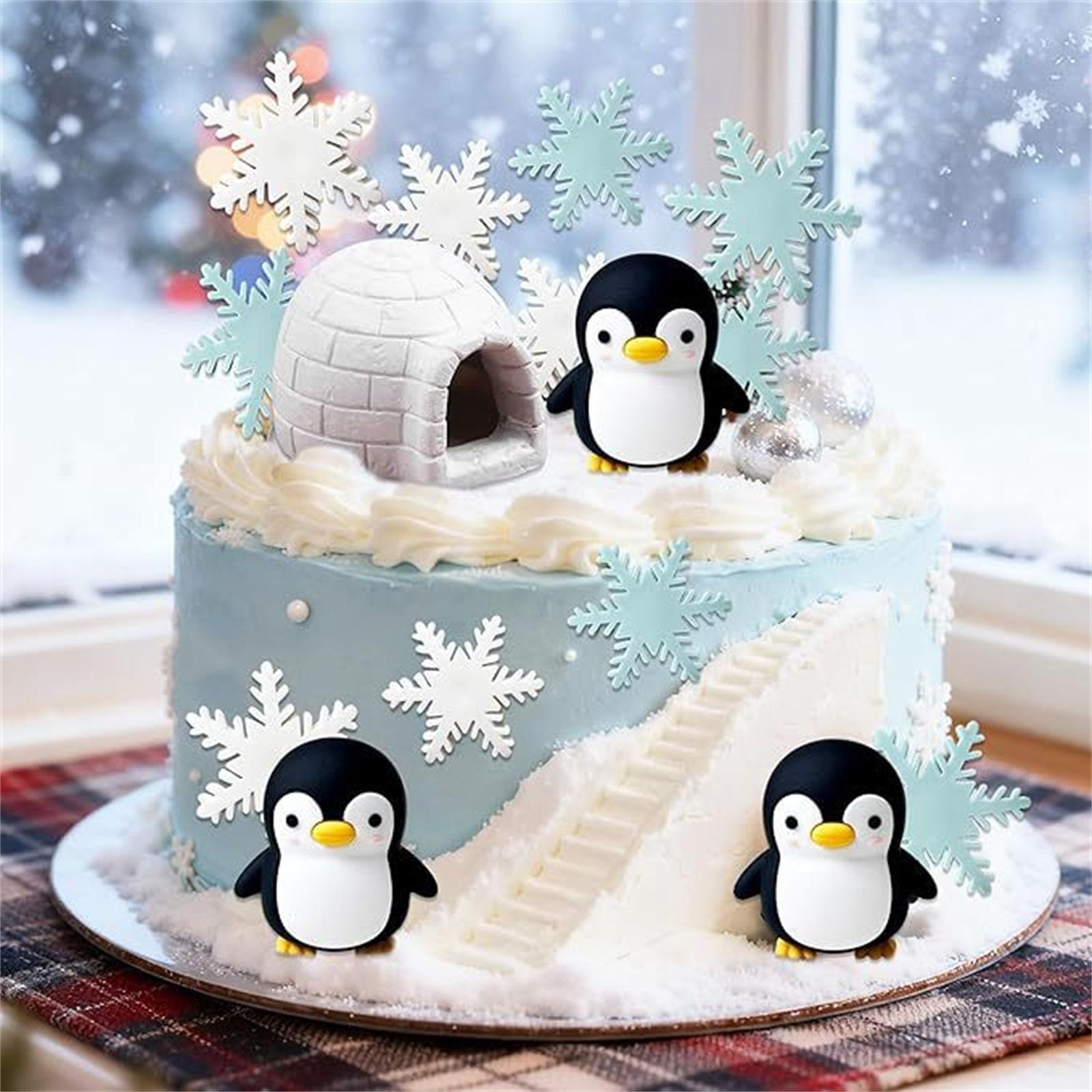 Decorazione Torta Pinguino Carino Decorazione Festa di Compleanno Invernale Decorazione Torta Pinguino Invernale Torta Neve