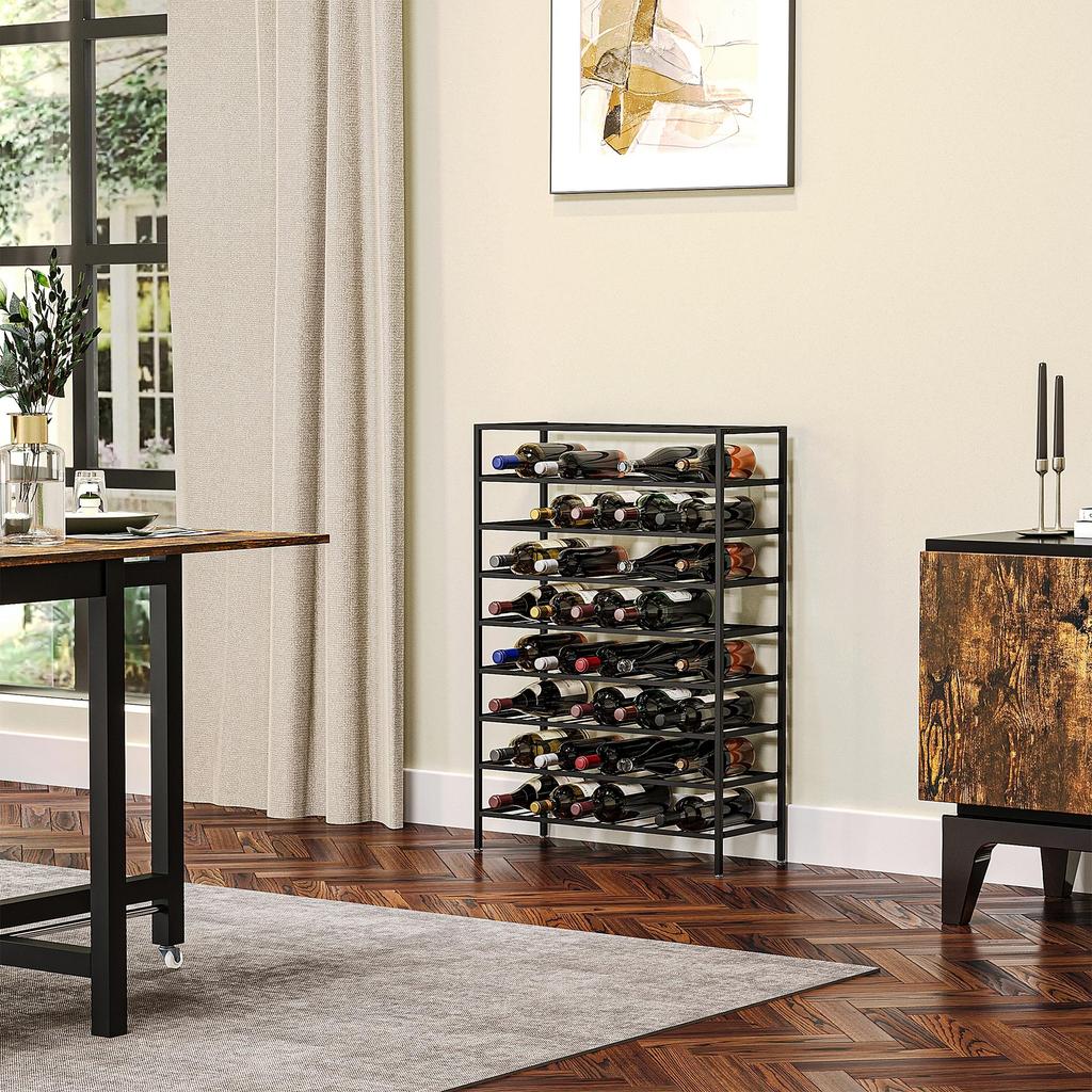 Wine Rack Bottle Rack Bottle Storage Capacity 54 Bottles Dim. 63L x 25W x 91H cm Black Metal