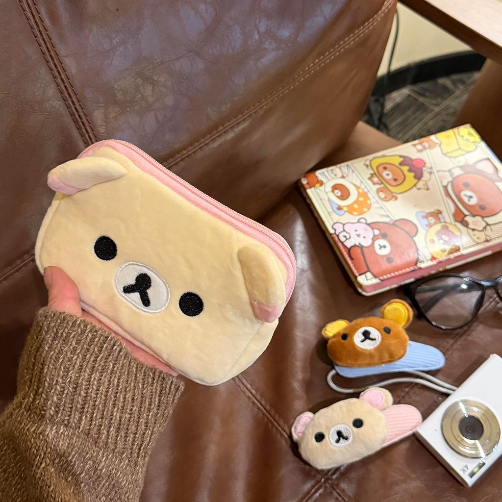 Cute Rilakkuma Anime Coin Purse Cartoon Makeup Organizer Storage Bag Kawaii Bear Plush Bag Cosmetic Bags Girls Toys Gifts