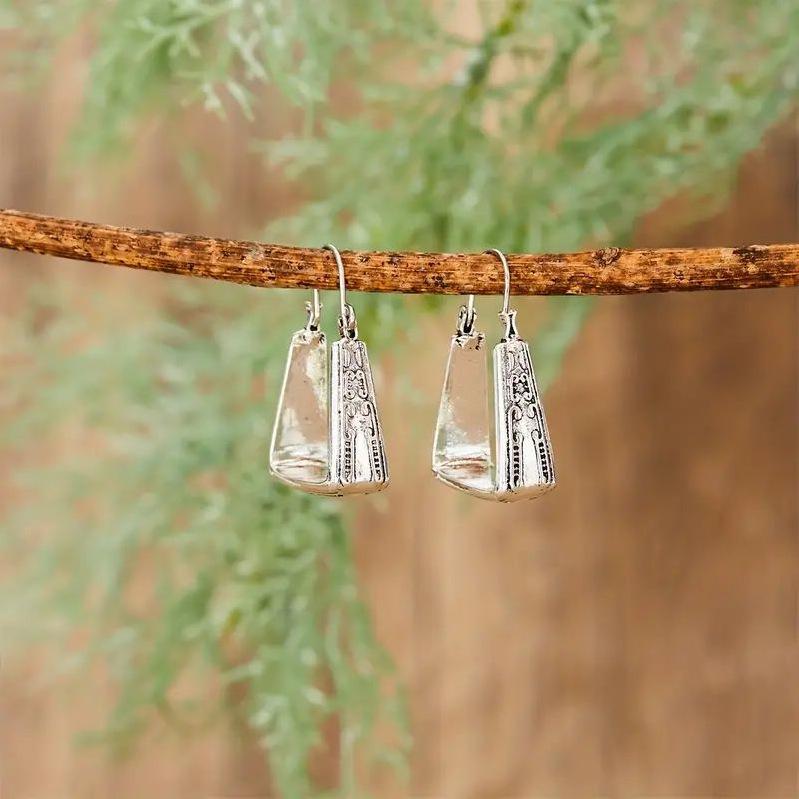 

Женские геометрические серьги-кольца неправильной формы Huajie из сплава - Классические этнические ювелирные изделия античный серебряного