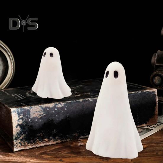 2 Pcs Halloween Ghost Figurine Resin Ghost Sculpture Cute White Ghost Statue Home Table Centerpieces Mini Ghost Ornament for Kitchen Shelf Fireplace