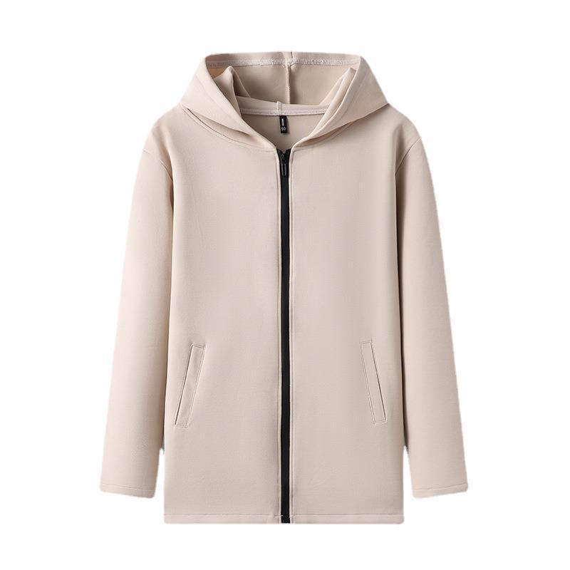 Men's Long-sleeved Hooded Jacket, Spring and Autumn Cotton Cardigan, Short Korean Style Casual Solid Color Jacket for Young and Middle-aged People