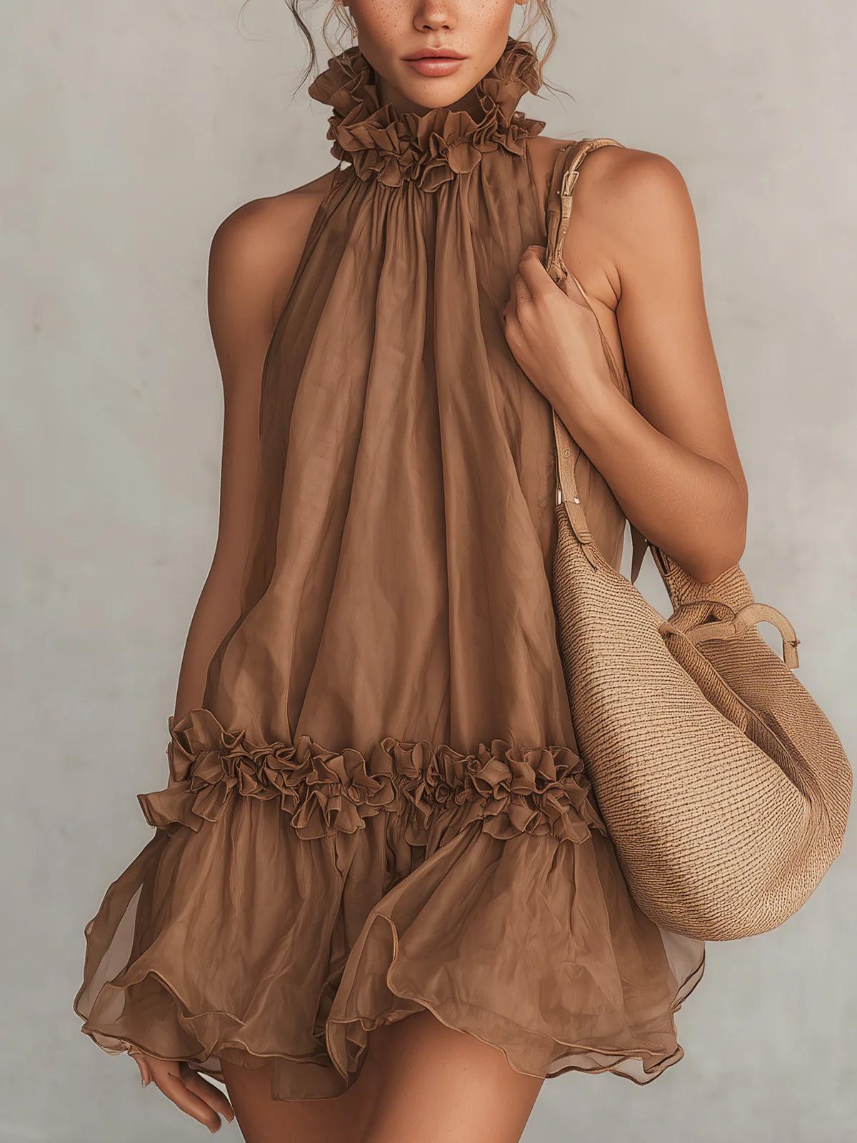 2026 summer new European and American turtleneck lace sleeveless mini dress S