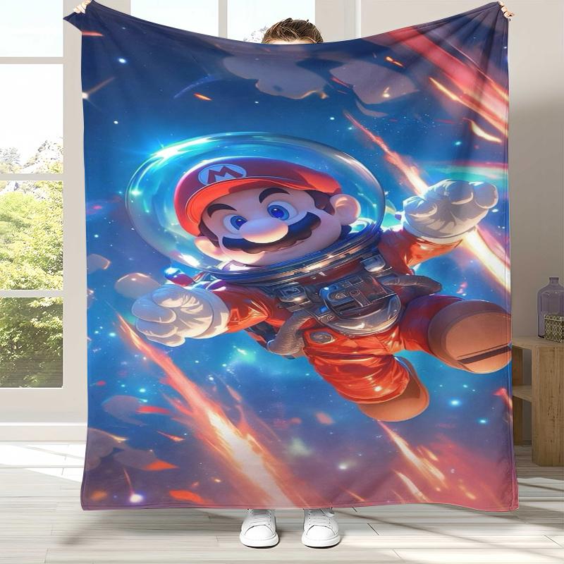 Retro M-Mario Bros Game Cartoon Flannel Blanket,Ultra Soft Warm Plush Throw for Home Bedroom Bed Sofa Cover Camping Picnic gift