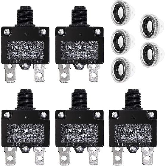 5PCS 5,10,15,20,30Amp Circuit Breakers With Manual Reset 32VDC,AC125-250V With Quick Connect Terminals
