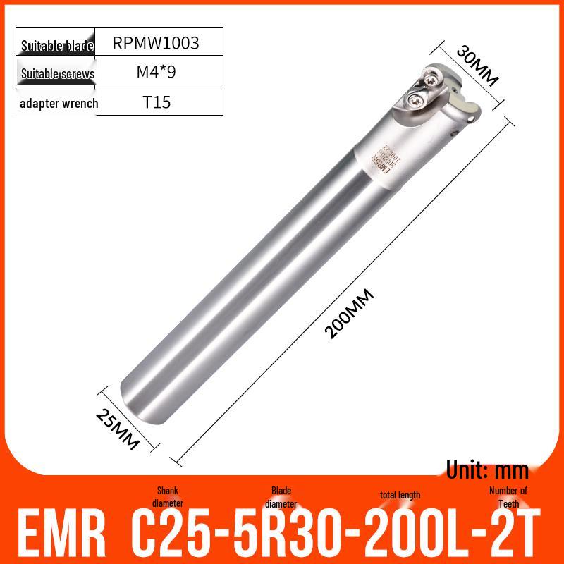 Shockproof EMR CNC Milling Cutter Holder - Round Nose, Bull Nose & Flat Machining Extensions (R4, R5, R6)