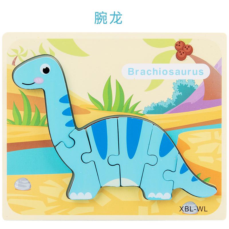 Dřevěné Vzdělávací Kognitivní Dětské Vzdělávací Hračky Stavební Kostka Tvar Dinosaurus Párování 3D Trojrozměrné Puzzle