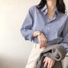 Classic Striped Woman Spring Autumn Blouses Shirt Lady Long Lantern Sleeve Stand Collar Loose Blusas Tops