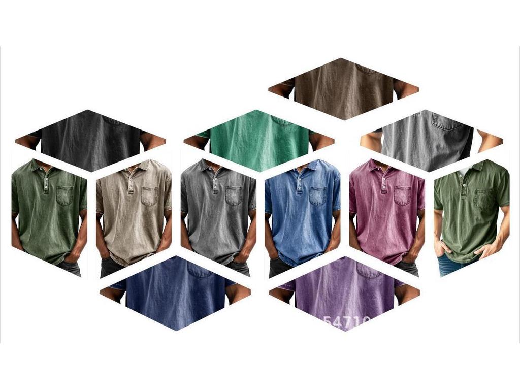 Men's Pure Cotton Casual Button-Down Polo Shirt (Short-Sleeve, Versatile)