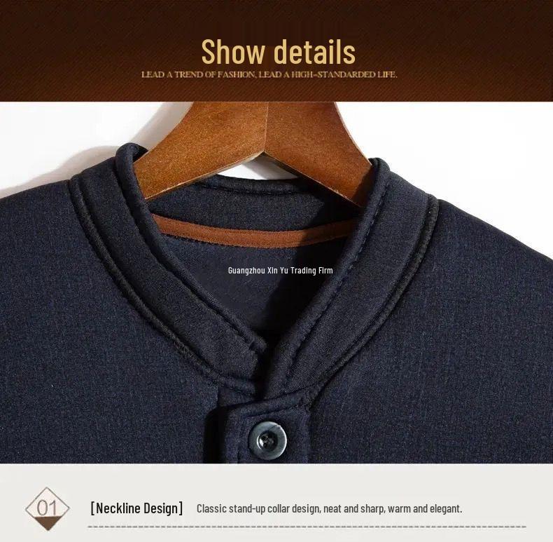 Men's Winter Warm Set: Cotton-Padded Jacket and Pants for Seniors – Fleece-Lined, Camel Down, Ideal for Dad or Grandpa.