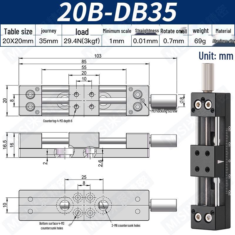 Heavy Load Precision Linear Slide Table with Fine-tuning Screw Rod - 50/80/100 Stroke