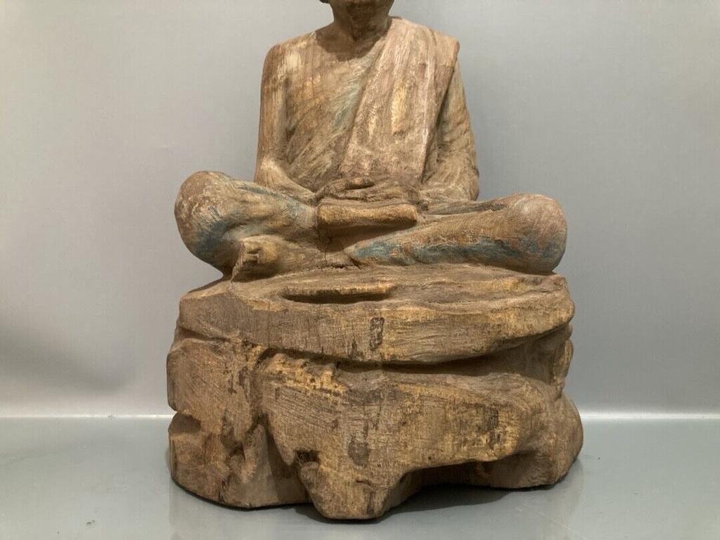 Antique Vintage China Old Wood Wooden Carved Buddha Statue Home Decor Sculpture