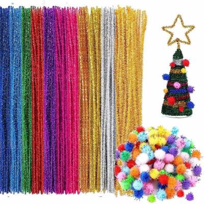 100pcs New 30cm Glitter Chenille Stems Torsion Bar Christmas Tinsel Stems Wool Top DIY Craft Supplies