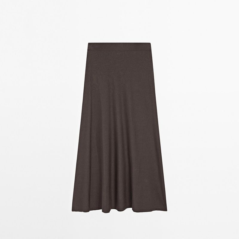 

MD Women clothes Elegant Commuter Style Brown Drape Elegant Wide Swing Mid-Length Knitted Skirt 05209712717 Dark brown L