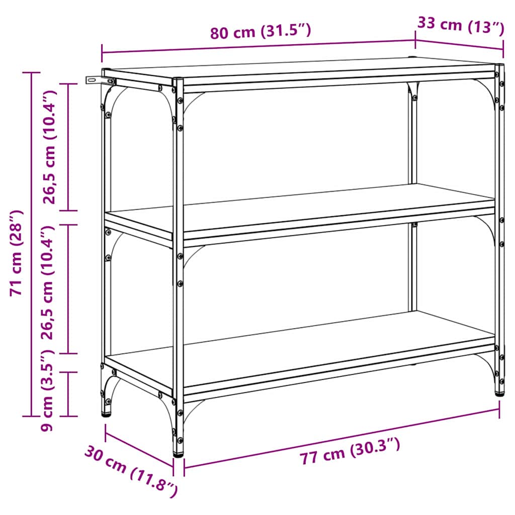 Bookshelf Black Oak Effect 80 X 33 X 70.5 Cm