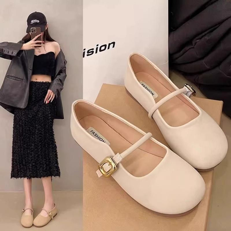 Spring 2025 new Xiaoxiangfeng one-word buckle Mary Jane single shoes versatile French shallow mouth Mary Jane single shoes women