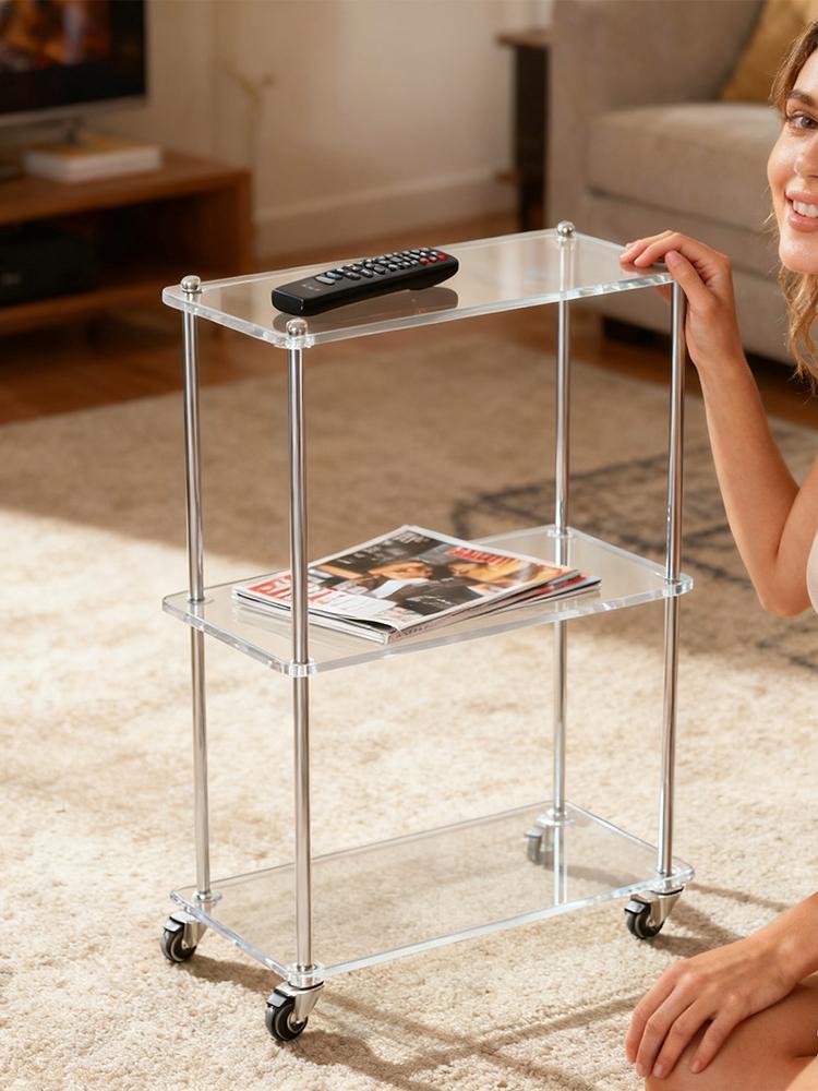 Acryl Barwagen 3-Laags Huishoudelijk Opbergrek Bar Verrijdbare Opbergwagen Voor Huis Appartement Woonkamer Keuken Badkamer Studiekamer