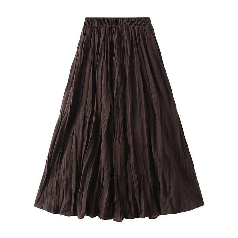 Spring and Autumn Women's Skirt High Waist Slim Messy Pleated Mid-Length Large Swing A-line Skirt Half-body Skirt