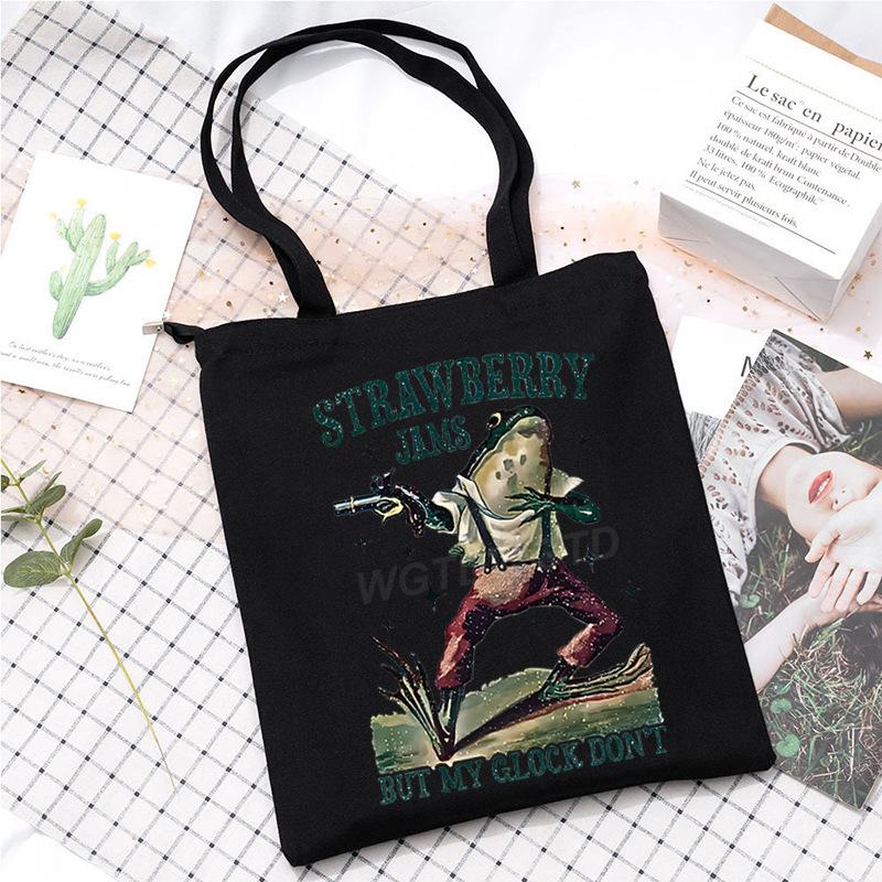 

Холщовая сумка лягушка персонализированная печать большая вместимость сумка-мессенджер сумка-тоут повседневная универсальная модная наплечная сумка No specification