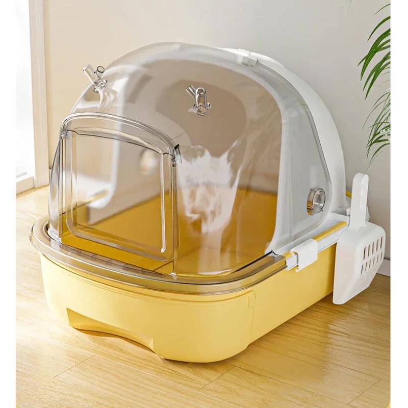 Extra Cat Large Litter Box Fully Enclosed Toilet for Cat Convenient Drawer Cats' Sandbox Visible Cat Crate Transparent
