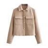 Fashion Women Lapel Jacket Coat with Decorative Zipper Pocket Ladies