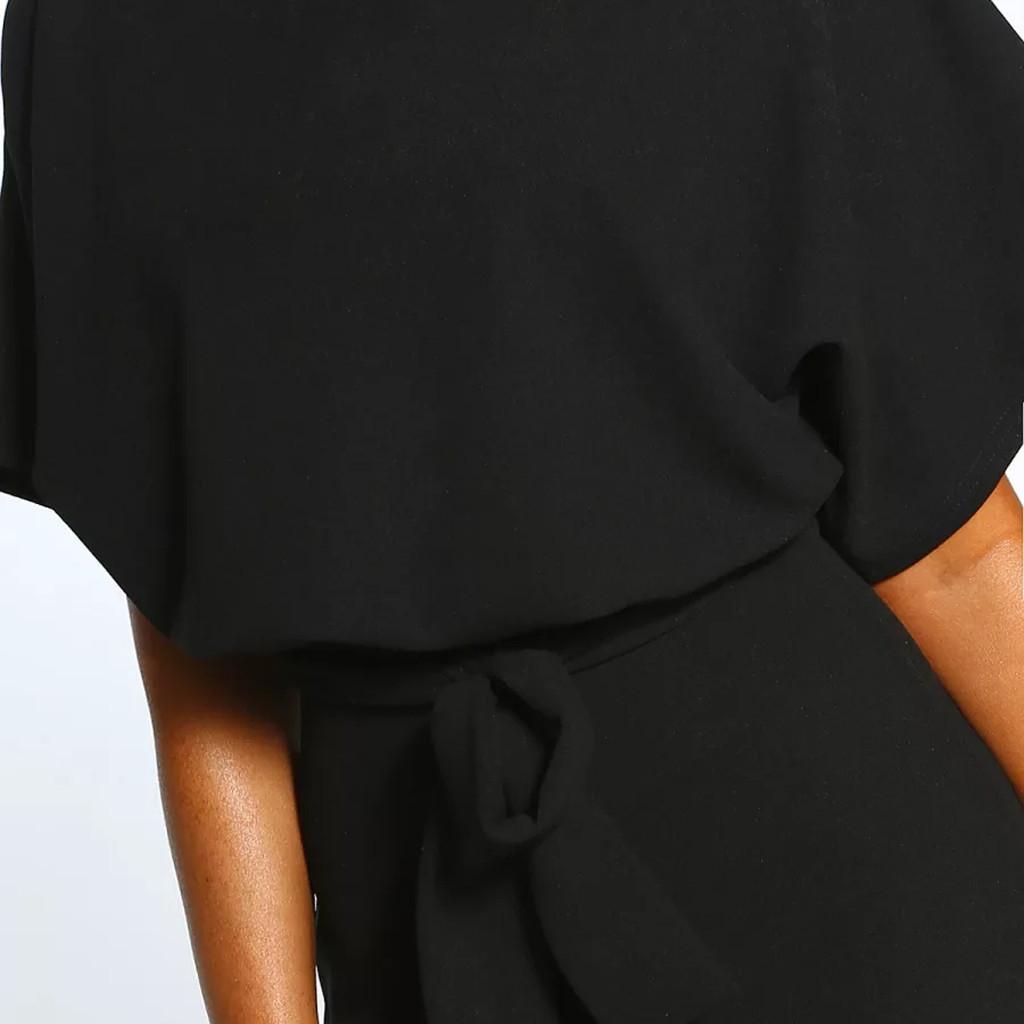Womens Short Sleeve Wide Leg Pants Short Jumpsuit Strappy Playsuit