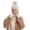 3Pcs/Set Thicken Knit Beanie Snood Set Plush Lining Touchscreen Gloves  for Men Women