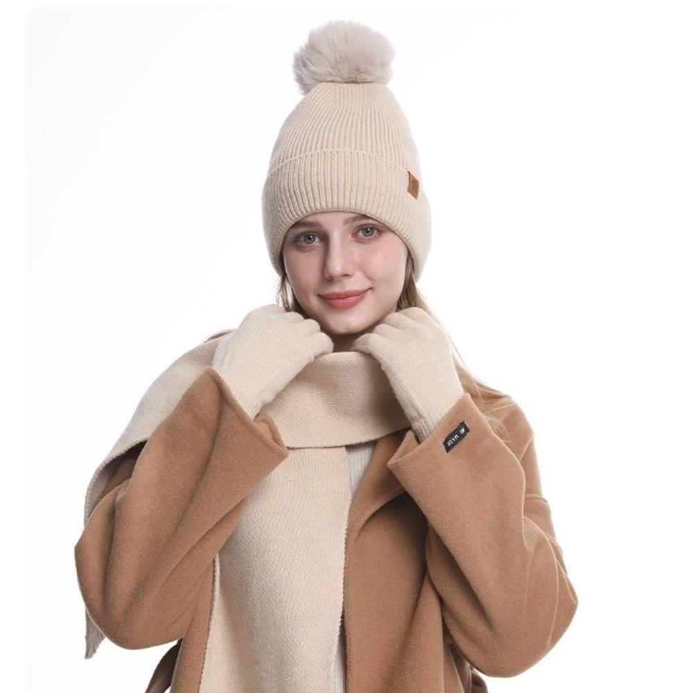 3Pcs/Set Thicken Knit Beanie Snood Set Plush Lining Touchscreen Gloves for Men Women