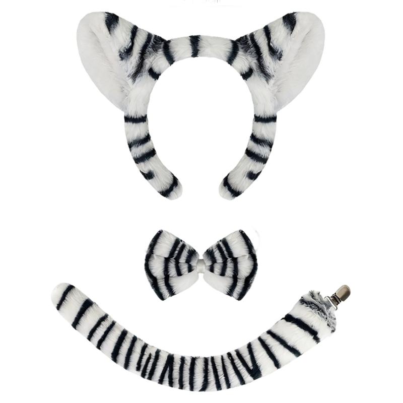 1/3Pcs Kids Zebras Costume Set Zebras Ear Headband Tail Bowtie for Halloween Christmas Cosplay Animal Dressing Up Set