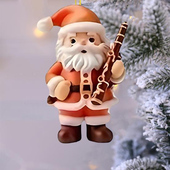 Santa Claus Christmas Ornament Cute Santa Plays Guitar/Sax/Trumpet Musical Instrument Acrylic Ornament for Christmas Tree Home Party Decor