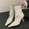 Luxury Crystal Buckle Design Sexy Pointed Toe Women's Ankle Boots Patent Leather Side Zipper Short Boots Ladies Banquet Heels
