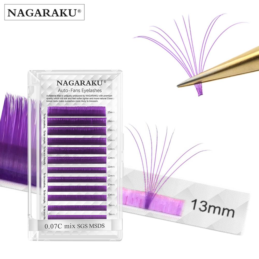 Color Easy Fanning Lashes NAGARAKU Maro Violet Albastru Mix 8-15mm 12 Linii Extensie de gene cu volum mega