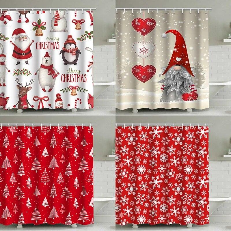 

Рождественская занавеска для душа с изображением снежинки, рождественский гном, старик, полиэстер, водонепроницаемая занавеска для ванной комнаты, затемненный экран для ванной