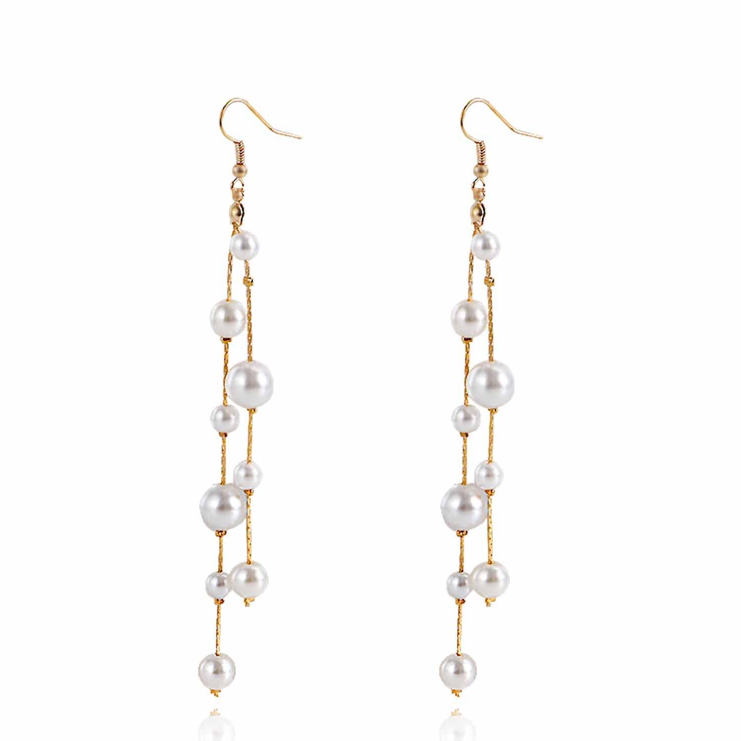 

European and American jewelry ins fringed imitation pearl pendant earrings earrings women s handmade geometric metal temperament ear hanging золотой