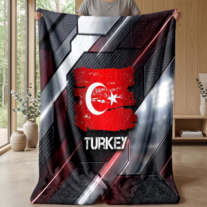 Turkey Football Printed Flannel Blanket Skin Friendly Warm Decorative Throw for Indoor Couch Bed Daily Use