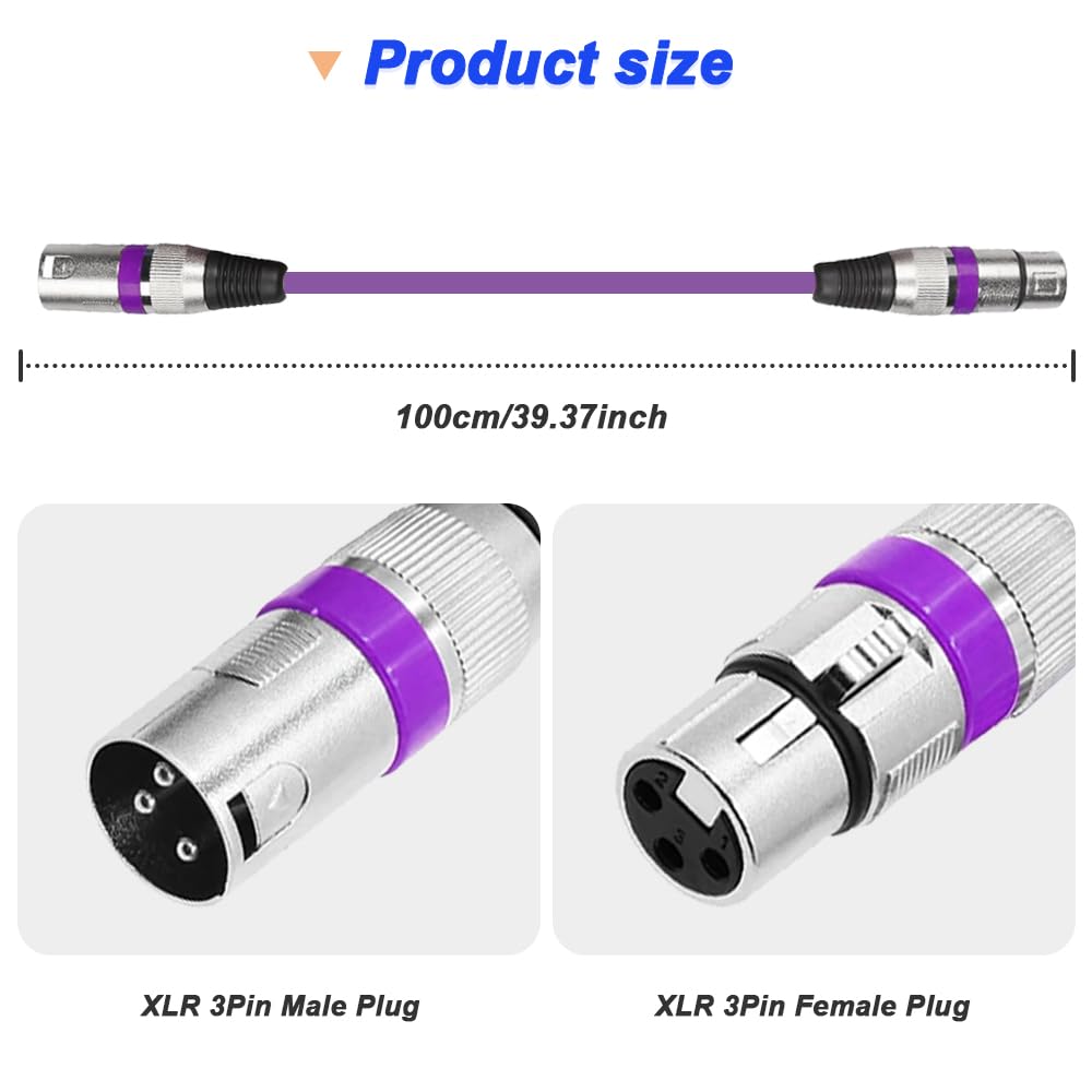 Xiatiaosann XLR-XLR Color Microphone Cable, 3-Pin XLR Male to Male Balanced Shielded Microphone Patch Cable for Amplifiers, Audio Sound Consoles